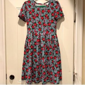 Slate blue and pink flower Lularoe Amelia medium